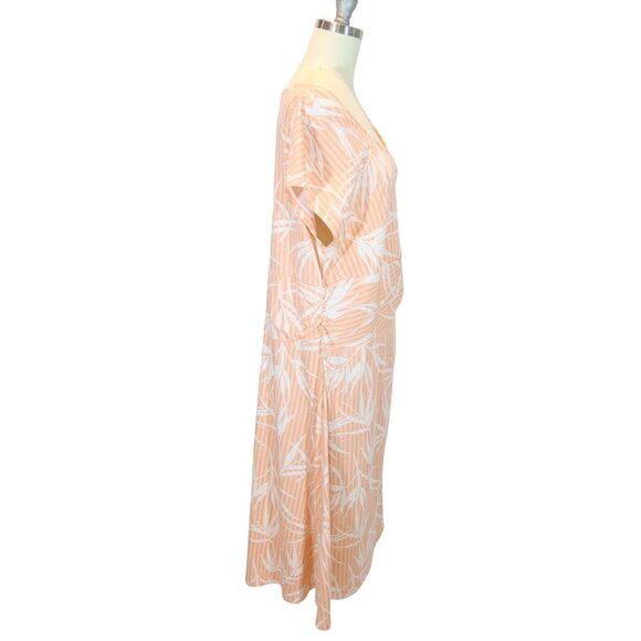 LANDS END Tropical Palm Print Twist Front Midi Dress Size XL Peach White Cotton - Picture 3 of 10